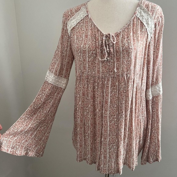 Boho Peasant Bell Sleeve Tunic Top Cottagecore Peasant Festival Hippie Romantic - Picture 2 of 10